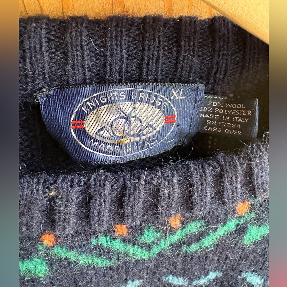 VTG Navy 100% Wool Blend Fair Isle Crewneck Sweater size Men’s XL - Picture 3 of 5